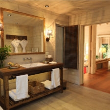 View of the cabin bathroom. Spacious and rustic with great attention to detail.